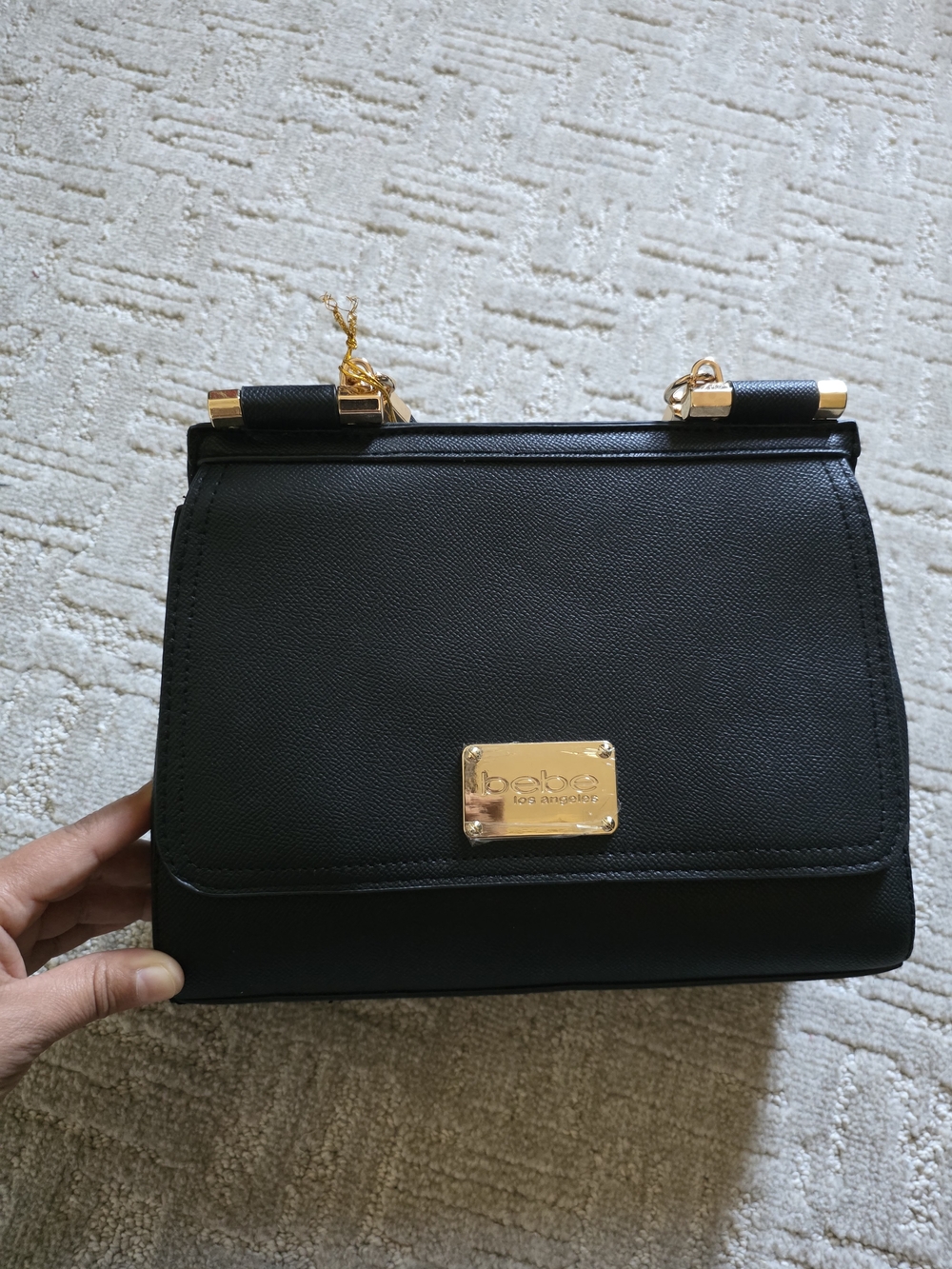 bebe Black Crossbody Bag with Gold Hardware